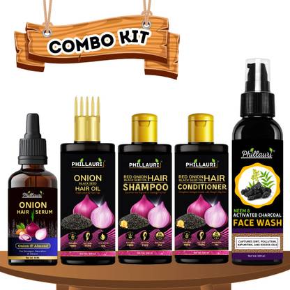 Phillauri Red Onion Blackseed Hair Combo Kit with Neem Facewash Combo Kit