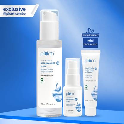 Plum Niacinamide Brightening Combo|Pack of Toner, Brightening Serum,Face Wash + Freebie