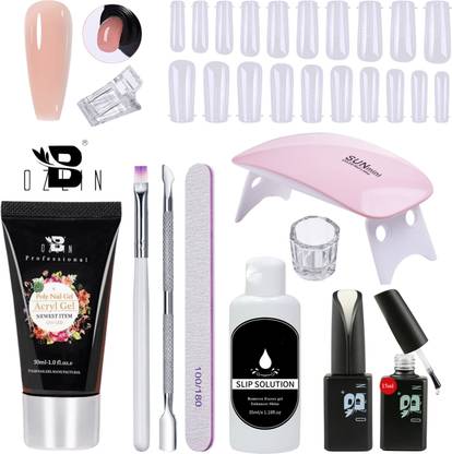 BOZLIN Premium Poly Gel Nail Extension Combo Kit With Top & Base Coat & UV Led Nail Lamp (Nude)