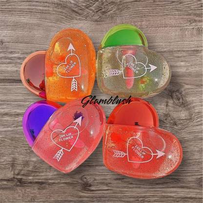 glamblush 24K Lip Flower Gloss Set – Pack of 5 Heart-Shaped Moisturizing Lip Oils with Real Flowers – Tinted, Non-Sticky