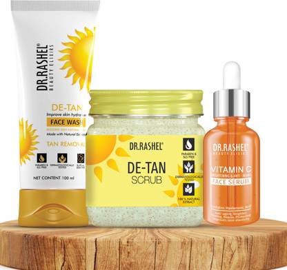 DR.RASHEL De Tan scrub, De Tan Face Wash & Vitamin C Serum combo for Instant Glow & Tan Removal