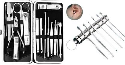 Quitzel Professional Manicure Set 16 in 1 Stainless Steel & 6 Pcs Ear Cleaning Tool kit