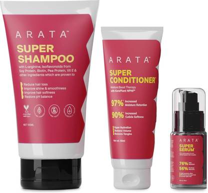 ARATA Anti-Frizz Trio Travel Pack | Shampoo, Conditioner & Serum | Smoothens Hair, Adds Shine | With Keratin, Argan & Jojoba