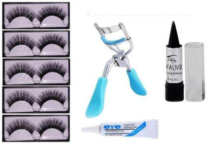 RTB False Eyelashes, Eyelashes Glue ,Kajal, Eyelash Curler Pack of 8
