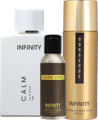 INFINITY Calm EDP Perfume 100ml, Gorgeous Deo Body Spray 200ml, Dark Side Body Wash 50ml