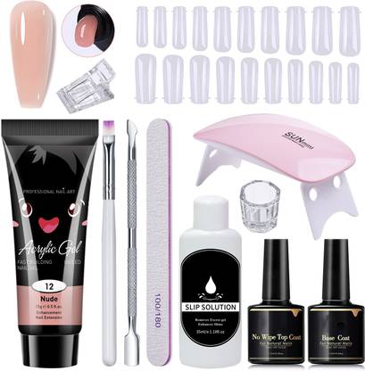PEACORA Acrylic Poly Nail Gel Nail Extension Set with Top Coat, Base Coat & UV (Nude)