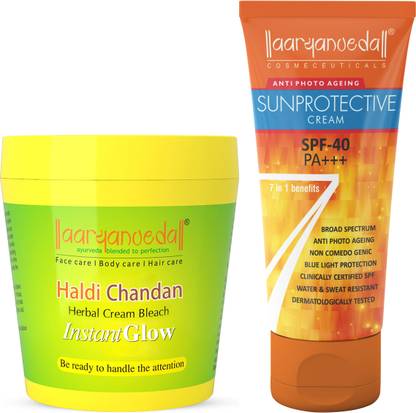 Aaryanveda Herbals Haldi Chandan Bleach Cream 250gm & Sunscreen Lotion With SPF 40 (60 gm)