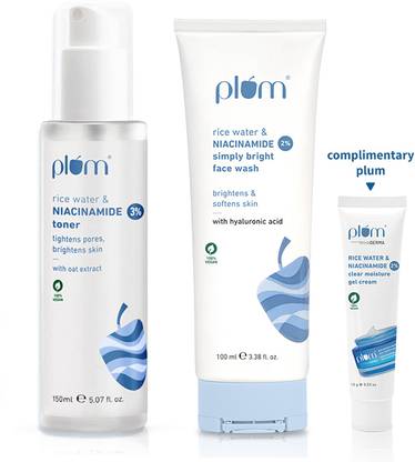 Plum Brightening Kit (Pack of Niacinamide Toner & Face Wash)+Niacinamide Cream Freebie
