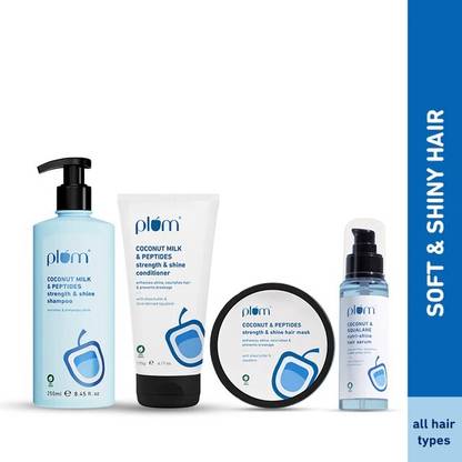 Plum Coconut & Peptides Strength & Shine Combo | Shampoo, Conditioner, Hair Mask | | Enhances Shine, Strengthens Strands