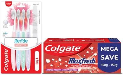 Colgate Red Gel (Spicy Fresh), Gentle Sensitive Toothbrush - 4Pcs Toothpaste
