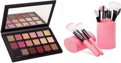 HOUSE OF COMMON 12 pc Brushes Set With Box And Gold 18 shades eye shadow