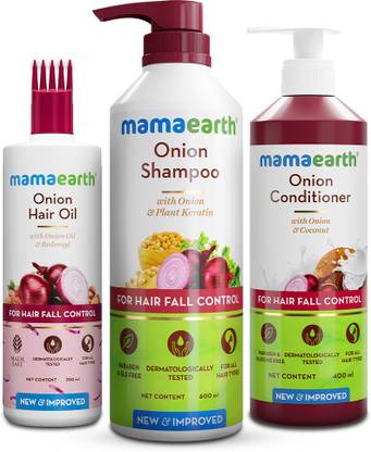Mamaearth Onion Healthy Hair Combo (Onion Hair Oil - 250 ml + Onion Shampoo - 600 ml + Onion Conditioner - 400 ml)