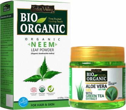 Indus Valley Natural Aloe Vera Gel and Neem Powder for Depigmentation- Set of 2