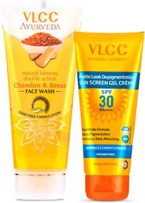 VLCC Matte Look SPF 30 PA+++ Sun Screen - 50 g and Chandan & Kesar Face Wash -100 ml