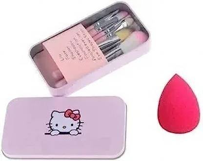 ahdam 7pc Makeup Brush Set Metal + 1 Makeup Blender Puff