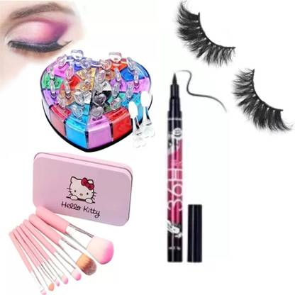 swenky EYEMAKEUP COMBO WITH HEART EYESHADOW & EYELINER OR EYELASH WITH MAKEUP BRUSH