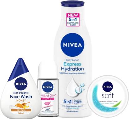 NIVEA Exp Hydration 75ml & NG Smooth Skin 25ml Honey 50ml Fw & Soft 50ml Set of 4