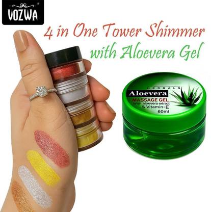 VOZWA 4-in-1 Shimmer Eyeshadow Palette | Sparkle Quad (Copper, Silver, Maroon, Gold)