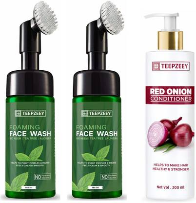 Teepzeey FOAMING BIO NEEM & TEA TREE FACE WASH (160ML) (2 PCS)& RED ONION CONDITINER - 200ml