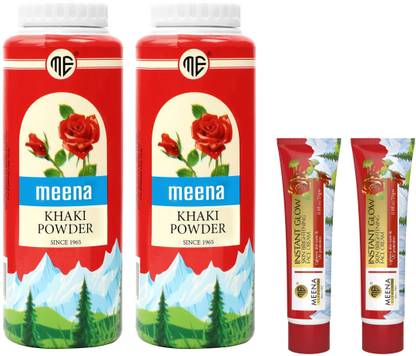MEENA ELEMENTS Khaki Powder 125g x2 For Skin Brightening & Instant Face Cream 25g x 2 For Women