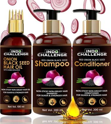 INDO CHALLENGE Red Onion Black Seed Oil Ultimate Hair Care Kit
