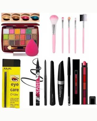 swenky eyeshadow with eyeliner mascara lipstick kajal puff & makeup brush