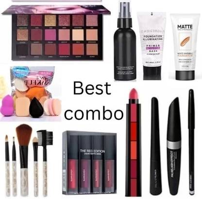 Zailie makeup kit 9 item eyeshadow mascara primer fixer foundation lipstick 5 pcs brush