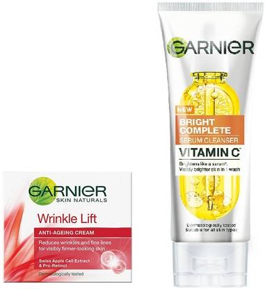 Garnier Men Vitamin C Serum Foaming Cleanser-50ml + Anti Ageing Wrinkle Cream-18ml