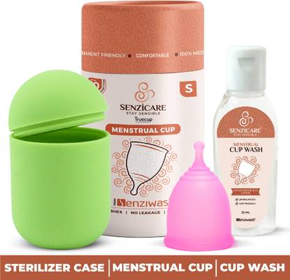 senziwash Sterilizer Case & Small Truecup Reusable Menstrual Cup With Cupwash 25ml Combo | Portable Cleaning Container & Microwave Steamer