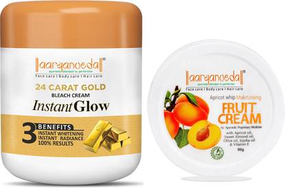 Aaryanveda 24 Carat Gold Bleach Cream 400gm And Apricot Whip Moisturizing Cream, 90gm