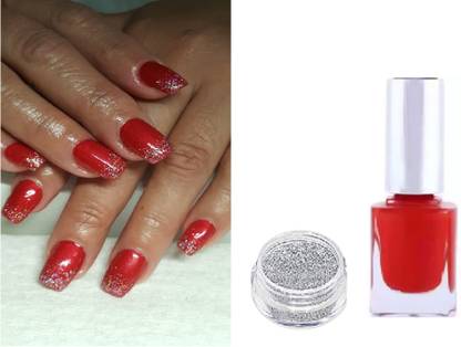 AFARAXIA hot red Liquid Nail paint & sliver glitter