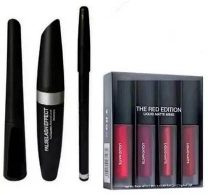 GROOVS 3 IN1 MASCARA ,KAJAL , EYEBROW PENCIL + 4 IN1 LIPSTICK ( 2 ITEM IN SET )