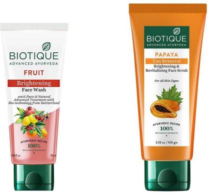 BIOTIQUE Fruit Face Wash 50 ML & Papaya Face Scrub 100 ML