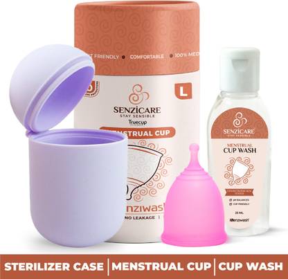 senziwash Sterilizer Case & Large Truecup Reusable Menstrual Cup With Cupwash 25ml Combo|Portable Cleaning Container & Microwave Steamer