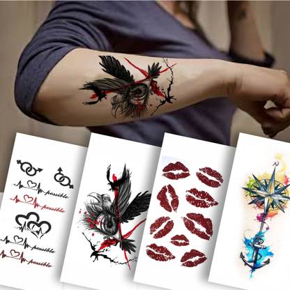 Vanvati Heart, Bird And Lips Temporary Tattoo Sticker
