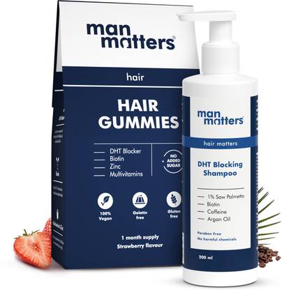 Man Matters DHT Blocker Anti Hair Fall Shampoo 200ml & Biotin Hair Gummies 30N | Combo Pack