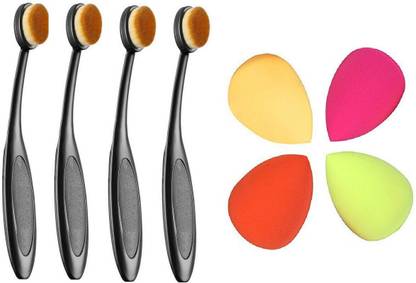 RTB COMBO OF 4 OVAL FACE CONTOUR BRUSH WITH 4 SPONGE PUFF BLENDER