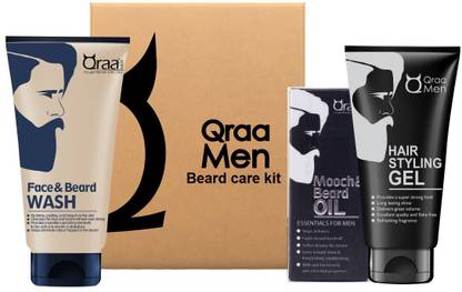 Qraa Beard care kit -Mooch & Beard Oil-For Hair growth,Face and Beard Wash and Hair Styling Gel for men