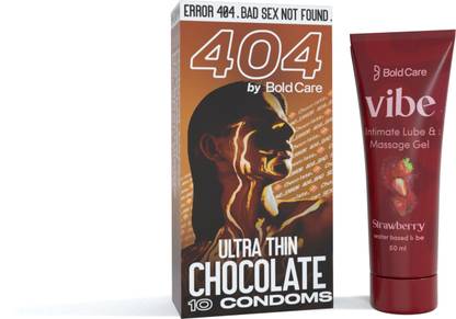 Bold Care 404 Ultra Thin Chocolate Condoms-10 Sheets with Stawberry Flavored Lubricant-50ml