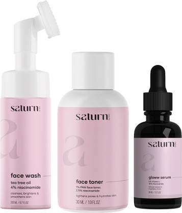 saturn by ghc Foaming Face Wash (120ml) Face Toner (150ml) for Oily Skin & Vitamin C Serum (30ml) , Pore Cleanser, Vitamin C and Niacinamide