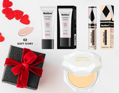 Malliao BEEMALIAO Valentine Gift Infallible Liquid Concealer & Colour Corrector Foundation & Prime and Fine Oil Control Compact-S02