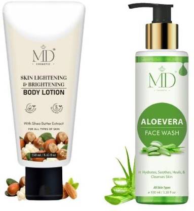 MD COSMETIC Aloe vera facewash & Milk Body Lotion Extra Nourishing Formula For Sensitive Skin Face Wash
