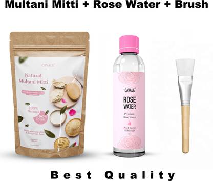 cavale Multani mitti powder 200gm+Rose water 120ml combo Face & Skin Glow &100% Natural
