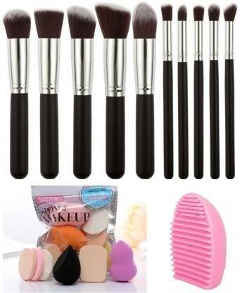 wryak Premium Makeup Brushes Set of Ten + 6 Piece Makeup Sponges + Brush Cleaner