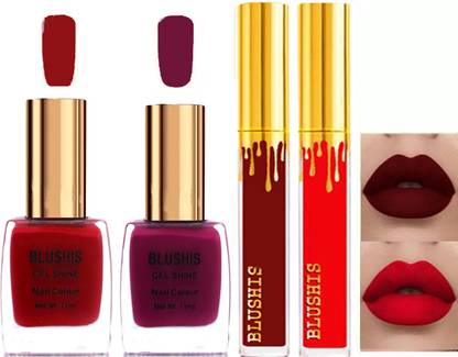 BLUSHIS New Trendy Shades 2pc Liquid Lipstick + 2pc Nail polish