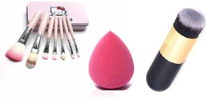 Rsentera Soft Makeup Brush Set - Pink (7 Pcs) with puff and foundation brush