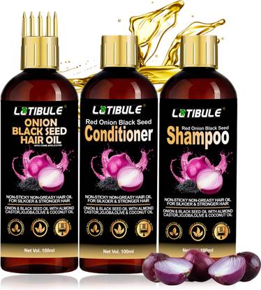 Latibule Onion Hair Care Kit With Onion Black Seed Hair Oil + Conditioner + Shampoo For Hair Growth With Anti Dandruff