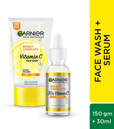 GARNIER Bright Complete (Vitamin C Serum, 30ml + Facewash, 150g) - Combo Pack