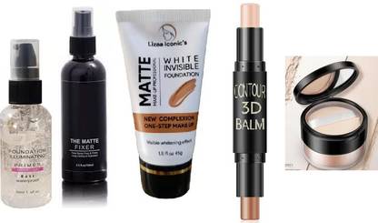 LIZAA ICONIC Face Makeup Combo Of F-I-t M-e Foundation , Fixer, Gel primer ,Contour Stick highlighter