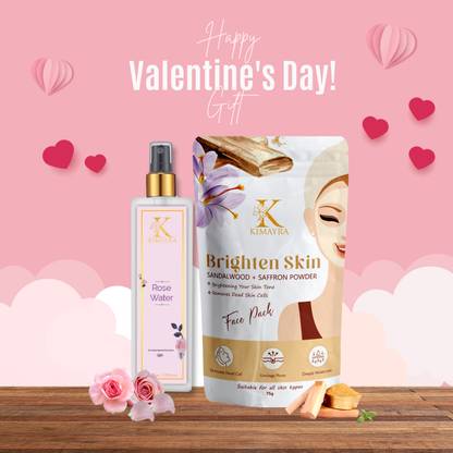 KIMAYRA Brighten Skin Sandalwood + Saffron Face Pack Powder -75gm + Pure Rose Water Spray -100ml | For Glowing Skin | Skin Care Combo